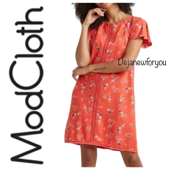 ModCloth Coral Whimsical Wildflowers Shift Dress Size M - Picture 1 of 16